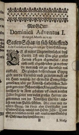 Dominica Adventus I. Evangel. Matth. 21. v. 19.