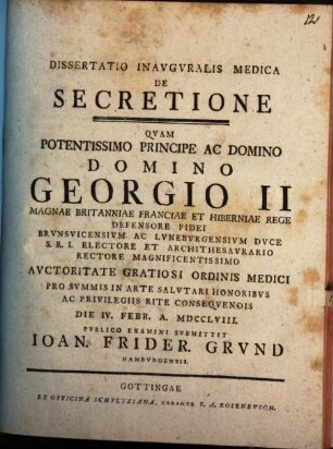 Diss. inaug. med. de secretione