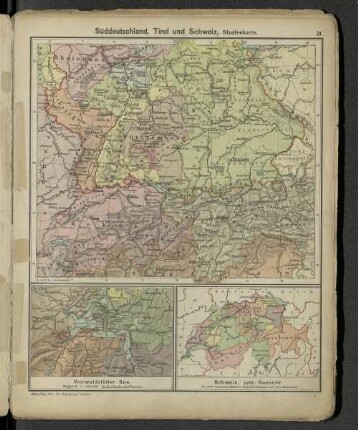 Süddeutschland, Tirol und Schweiz, Staatenkarte.