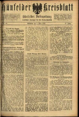 Ausgabe vom Mittwoch, den 05. April 1922.