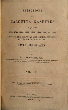 Selections from Calcutta Gazettes of the years .... 3