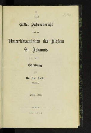 1.1873: Jahresbericht der Unterrichtsanstalten des Klosters St. Johannis zu Hamburg