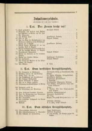 V-VI, Inhaltsverzeichnis