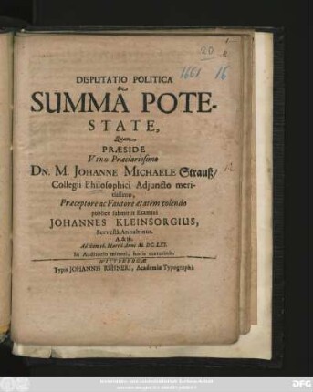 Disputatio Politica De Summa Potestate