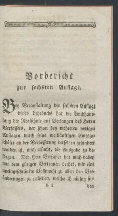 Vorbericht zur sechsten Auflage.