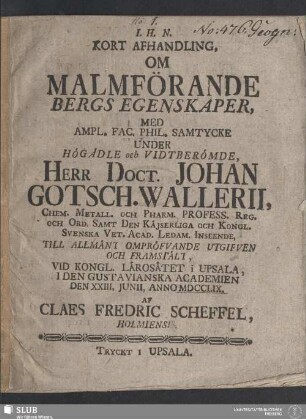 Kort Afhandling Om Malmförande Bergs Egenskaper