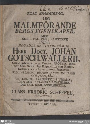 Kort Afhandling Om Malmförande Bergs Egenskaper