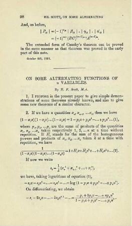 On some alternating functions of n variables.
