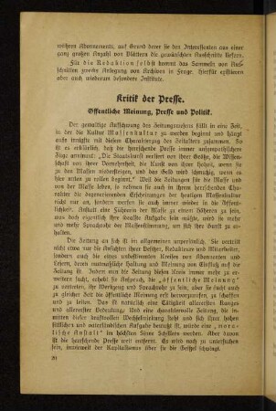 Kritik der Presse.