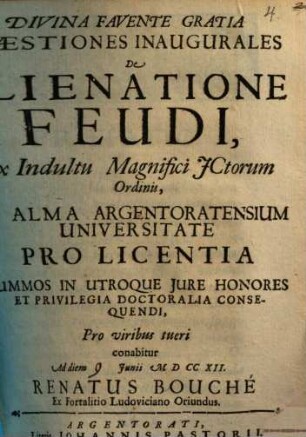 Quaestiones inaug. de alienatione feudi
