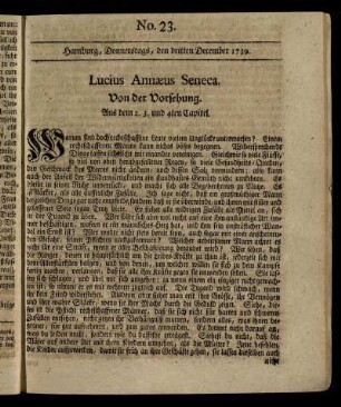 No. 23. Hamburg, Donnerstags, den dritten December 1739.