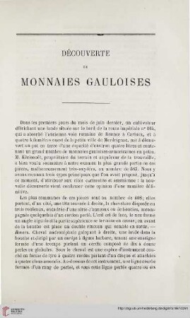 N.S. 16.1867: Découverte de monnaies gauloises