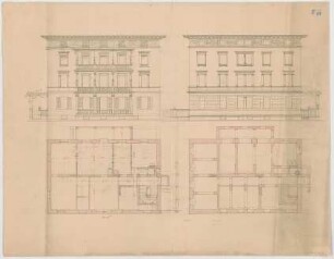 Thiersch, August ; München, Heßstr.; Privathaus - Grundrisse, Ansichten