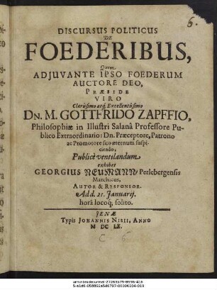 Discursus Politicus De Foederibus