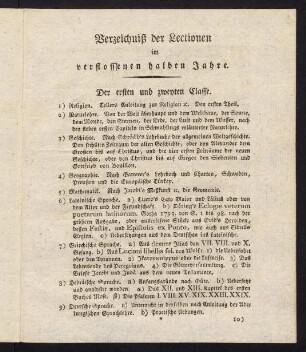 1-4, Verzeichnis der Lectionen im verflossenen halben Jahre.