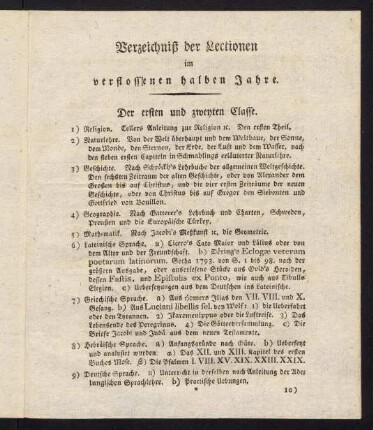 1-4, Verzeichnis der Lectionen im verflossenen halben Jahre.