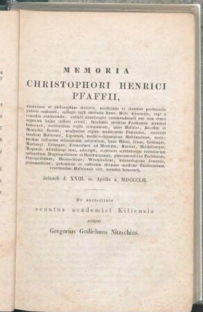Memoria Christophori Henrici Pfaffii.