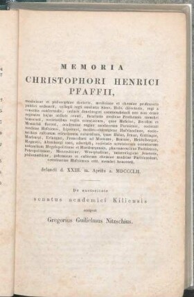 Memoria Christophori Henrici Pfaffii.