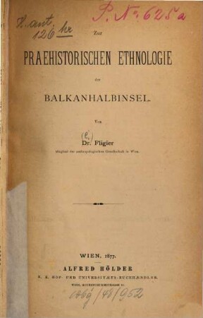 Zur praehistorischen Ethnologie der Balkanhalbinsel