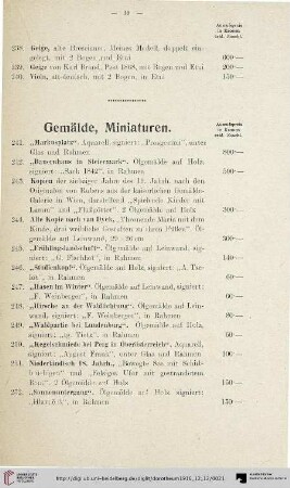 Gemälde, Miniaturen (Nr. 241-260)