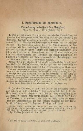 I. Sozialisierung des Bergbaues