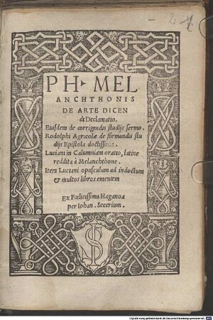 Ph. Melanchthonis De Arte Dicendi Declamatio