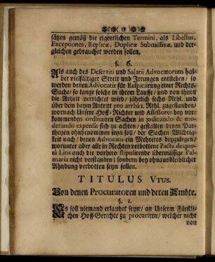 Titulus Vtus. Von denen Procuratoren und deren Ambte.