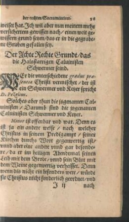 Der Achte Rechte Grundt/ das die Halsstarrigen Calvinisten Schwermer seind.