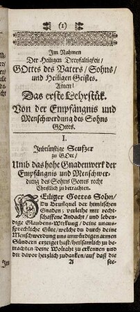 Das erste Lehrstük. Von der Empfängnis und Menschwerdung des Sohns Gottes.