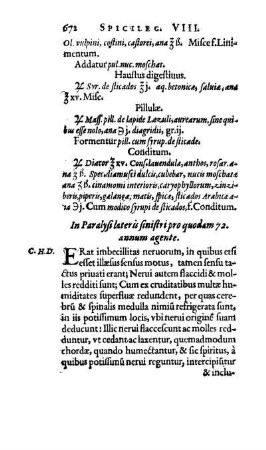 In Paralysi lateris sinistri pro quodam 72. annum agente.