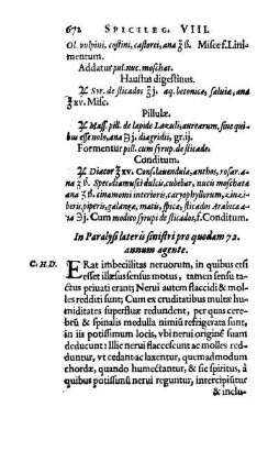 In Paralysi lateris sinistri pro quodam 72. annum agente.