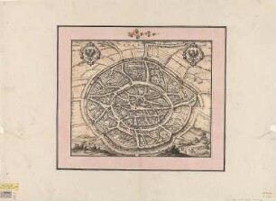 Vogelschaubild von Aachen, Kupferst., 1576 : Aken / Depingebat Henri Steenwichi. [Hrsg.:] Braun. - [Coloniae Agrippiniae] , [1576]. - 1 Vogelschaubild : Kupferst. ; 38 x 32 cm
