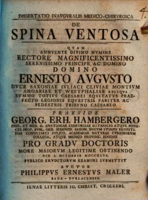 Dissertatio Inavgvralis Medico-Chirvrgica De Spina Ventosa