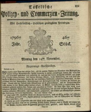 46tes Stueck, Montag den 14ten November 1796