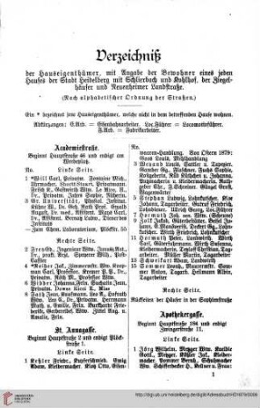 Verzeichniß der Haus=Eigenthümer und Haus=Bewohner