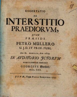 Dissertatio De Interstitio Praediorvm