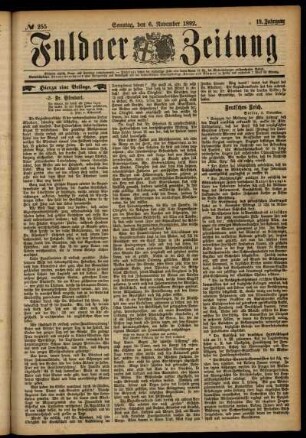 Erste Ausgabe vom Sonntag, den 06. November 1892.