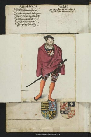 Bl. 93v: Hertzog Johans, Elisabet [beide aufklappbar] : Johann 1498-1537 (S.d. Georg des Bärtigen) oo Elisabeth v. Hessen, T.d. Wilhelm II.
