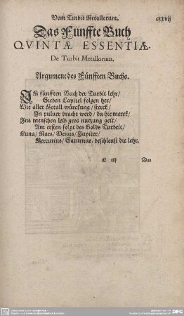 Das Fünffte Buch QUINTAE ESSENTIAE. De Turbit Metallorum.