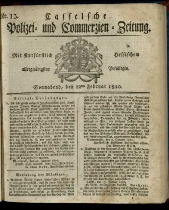 Nr. 13, Sonnabend, den 12ten Februar 1820