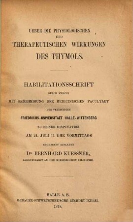 Ueber die physiologischen und therapeutischen Wirkungen des Thymols