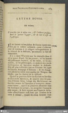 Lettre XCVIII [i.e. XCXI]. Au même