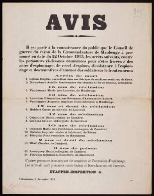 "Avis" verschiedener Urteile des Kriegsgerichts gegen Franzosen (S. 38)