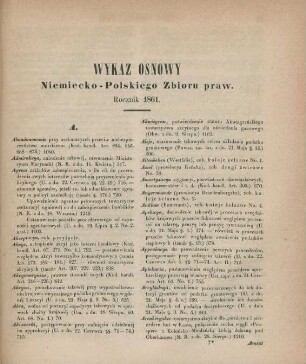 Wykaz osnowy Niemiecko-Polskiego Zbioru praw. Rocznik 1861