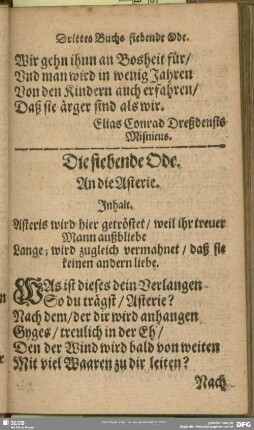 Die siebende Ode. An die Asterie