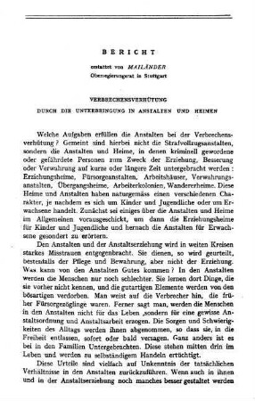 197-208, Bericht: Verbrechensverhütung durch die Unterbringung in Anstalten und Heimen
