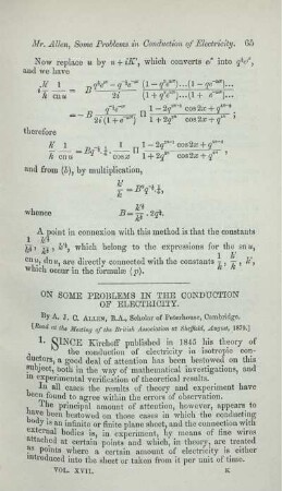On some problems in the conduction of electricity.