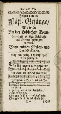 Folgen nun die Fäst-Gesänge / Wie solche In der Loblichen Evangelischen Eydgnoßschafft und Kirchen gesungen werden