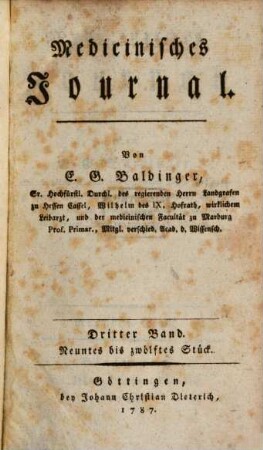 Medicinisches Journal. 3. 1786/87 = St. 9 - 12