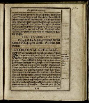 "Textus" und "Exordium Speciale".